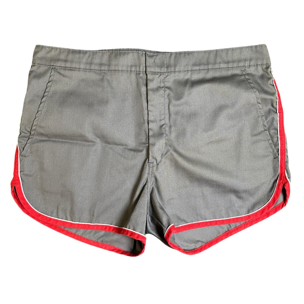 Vintage Sears Active Wear Mens Shorts Gray Red Stripe Talon Zip Size 34 34422